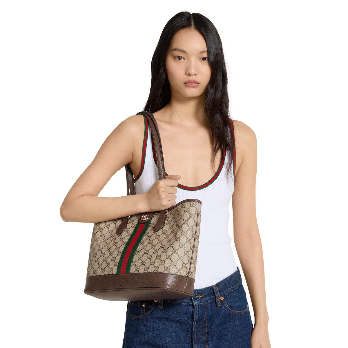 Ophidia Medium Leather Duffel Bags - Beige