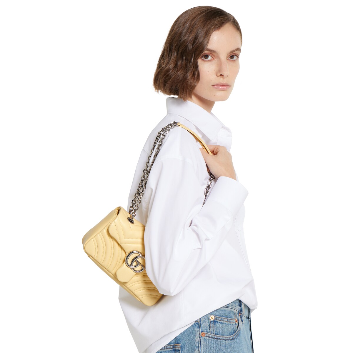 GG Marmont small shoulder bag in yellow leather | GUCCI® US