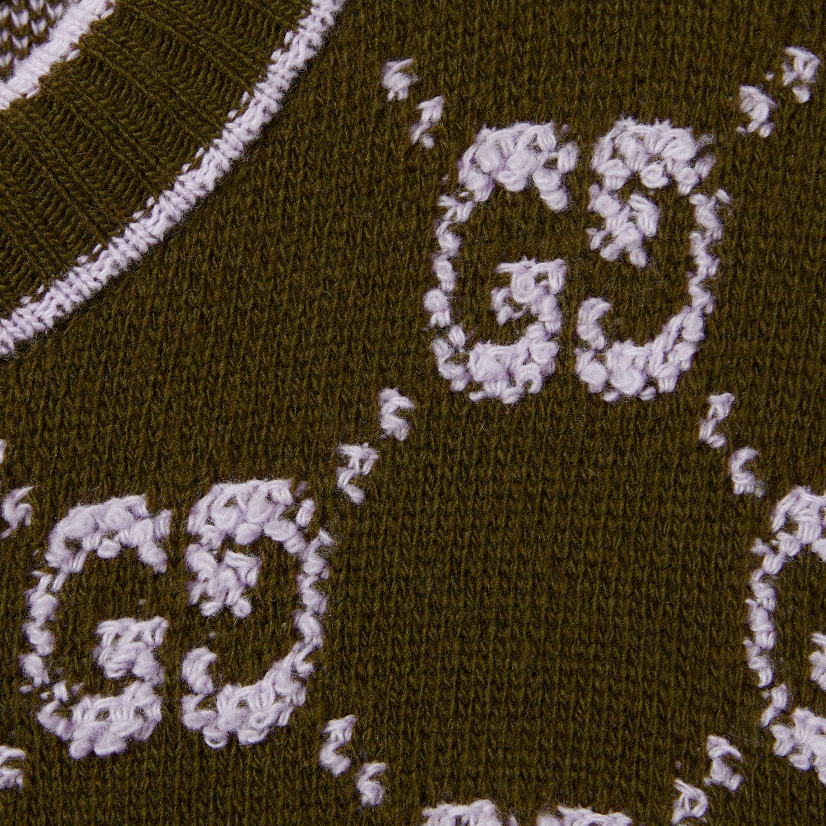 GG wool bouclé jacquard cardigan in forest green and lilac | GUCCI® US