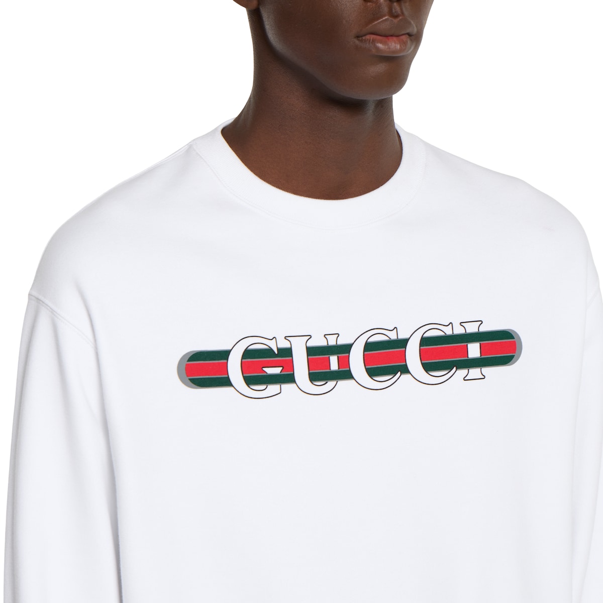 プリント付き コットンジャージー スウェットシャツ ・ホワイト