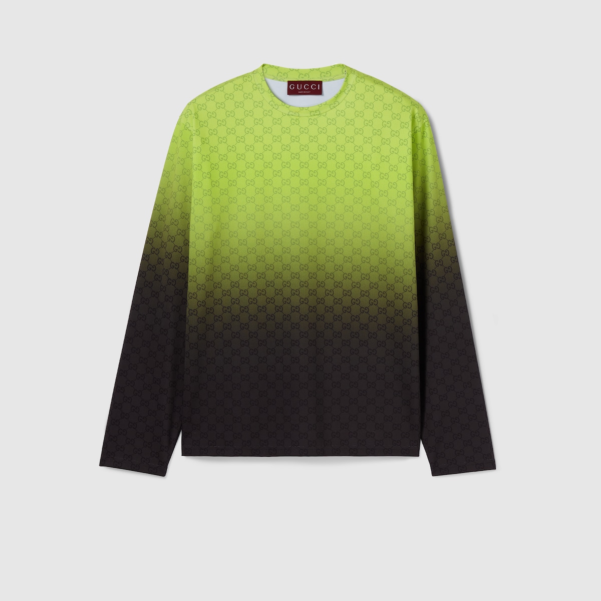 Printed technical cotton jersey T-shirt in gradient lime and black