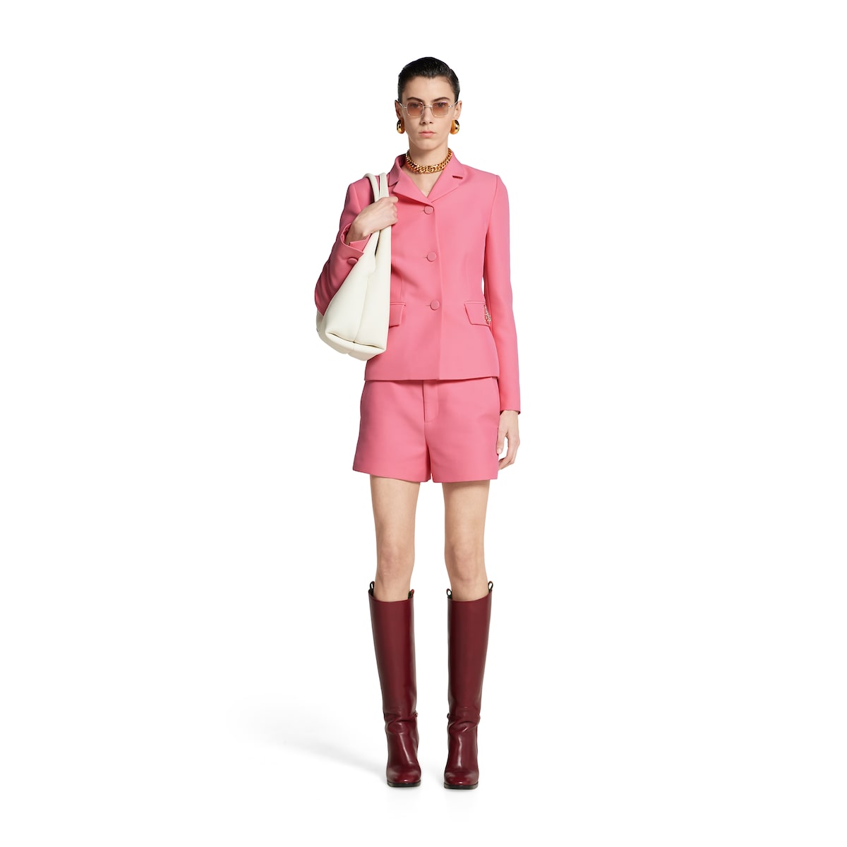 Crêpe wool silk jacket with tiger in pink | GUCCI® US