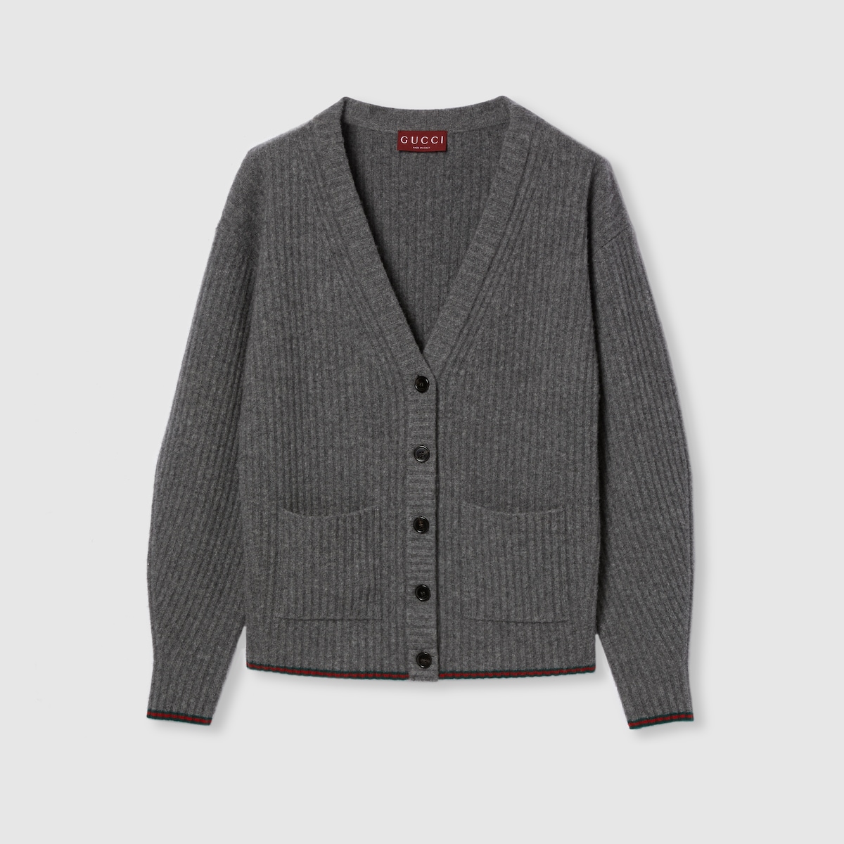 Rib felted wool cardigan with Web in dark grey | GUCCI® UK