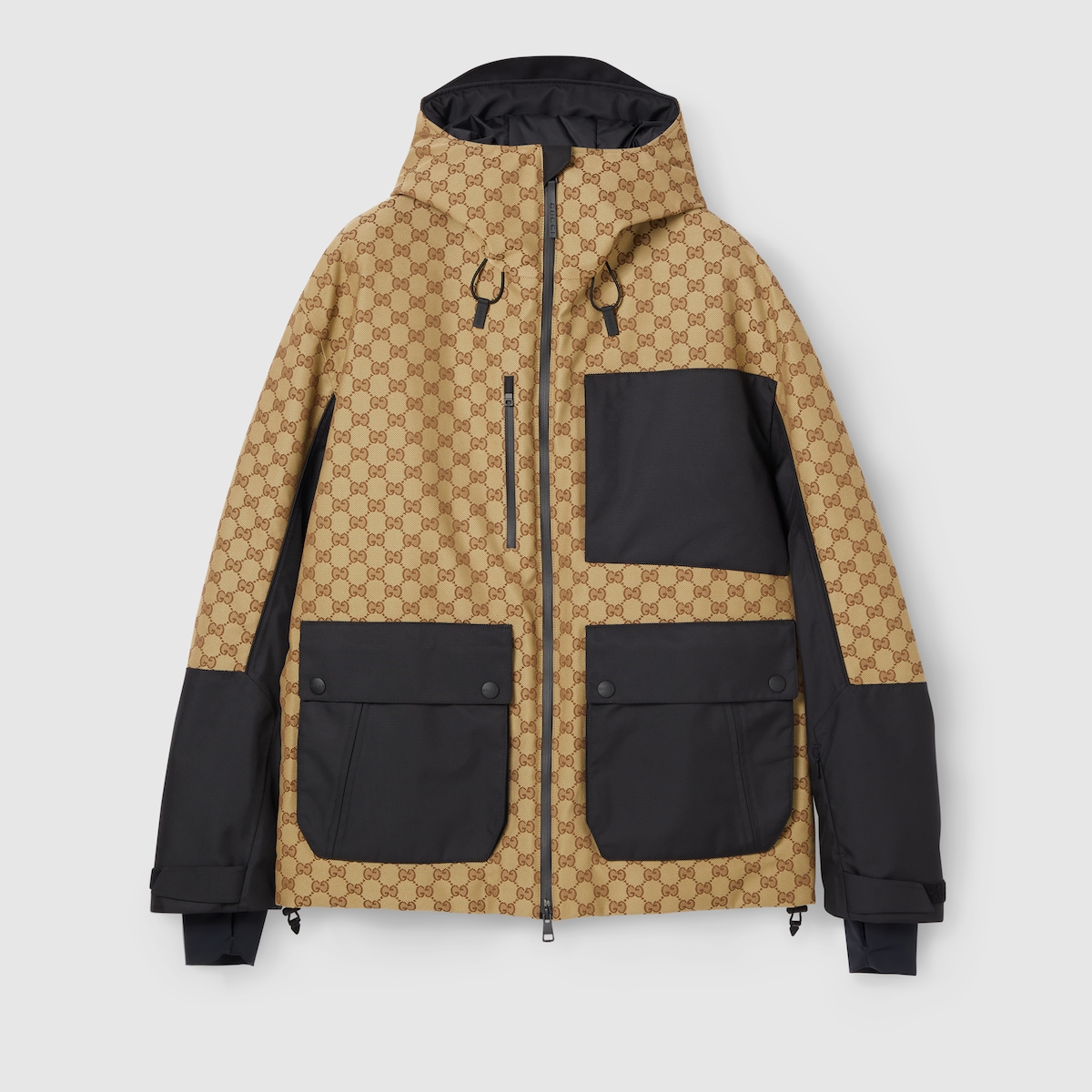 GG technical fabric jacquard jacket in beige and dark brown