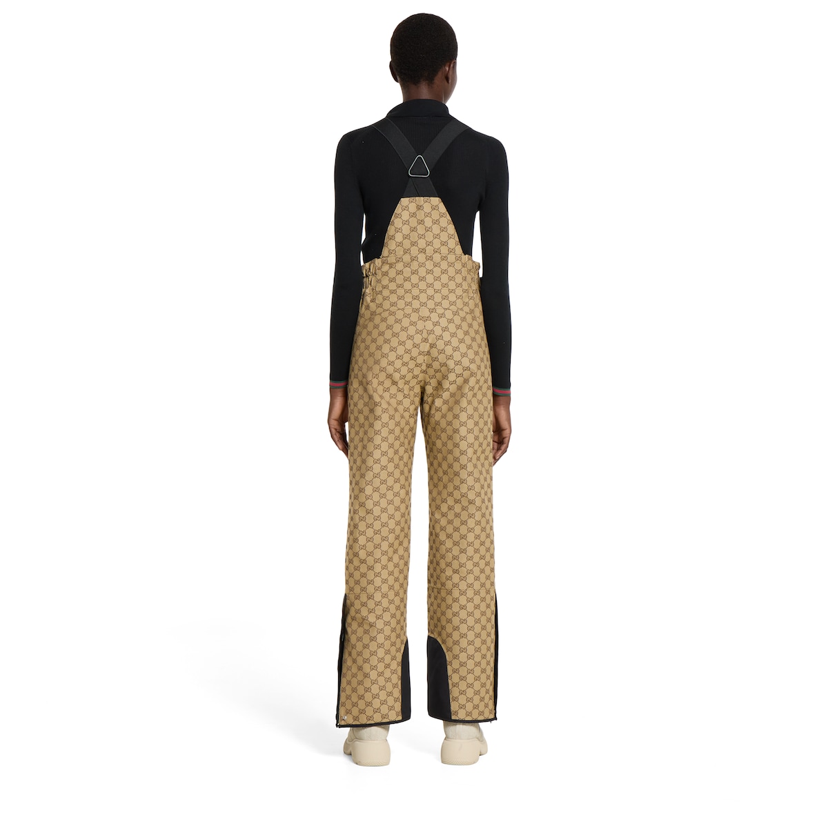 GG technical fabric jacquard pants in beige and dark brown