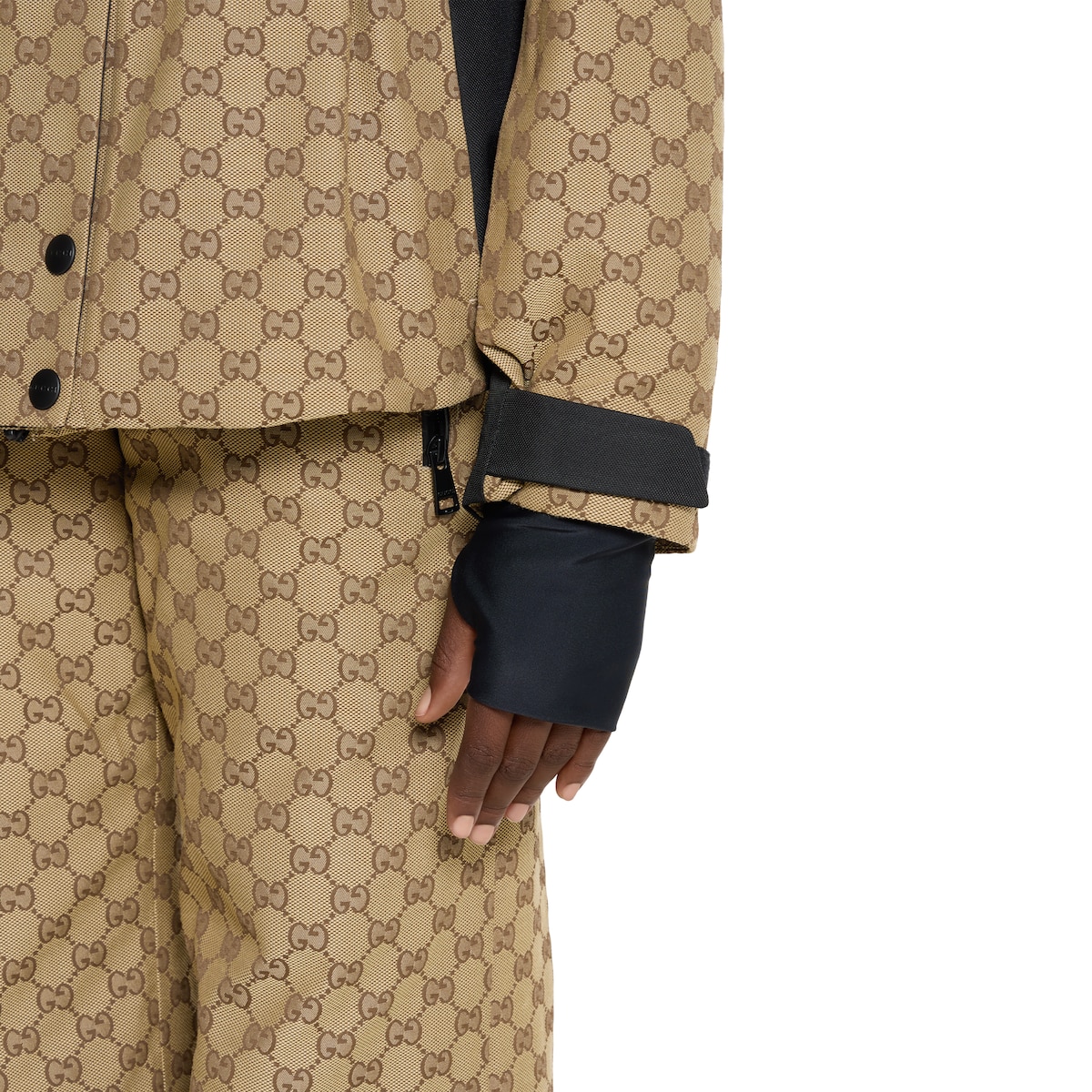 GG technical fabric jacquard jacket in beige and dark brown - thumbnail 5