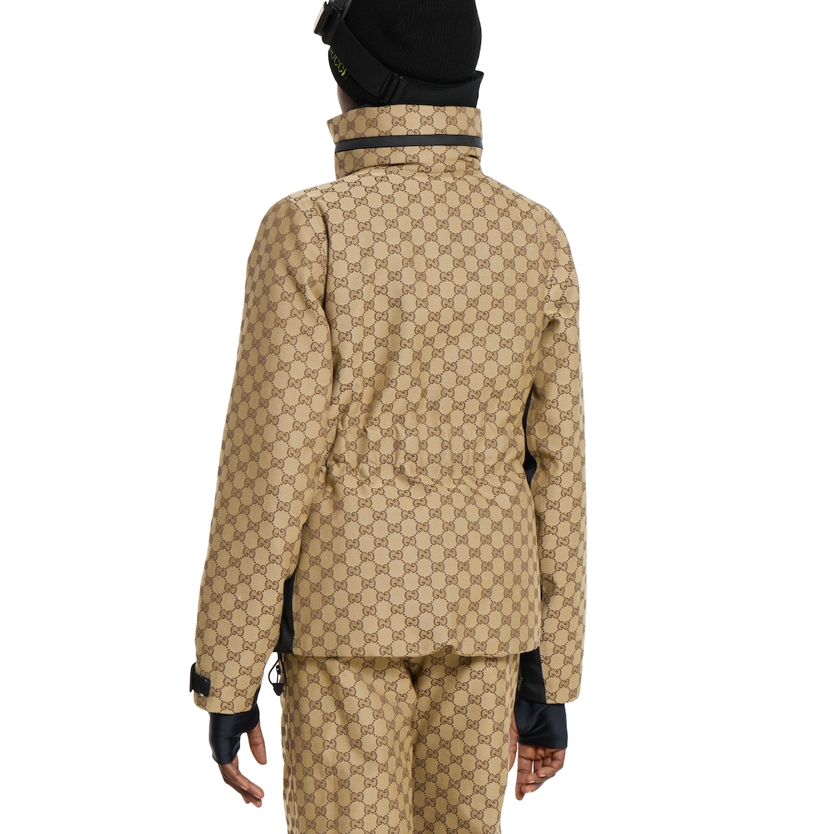 GG technical fabric jacquard jacket in beige and dark brown