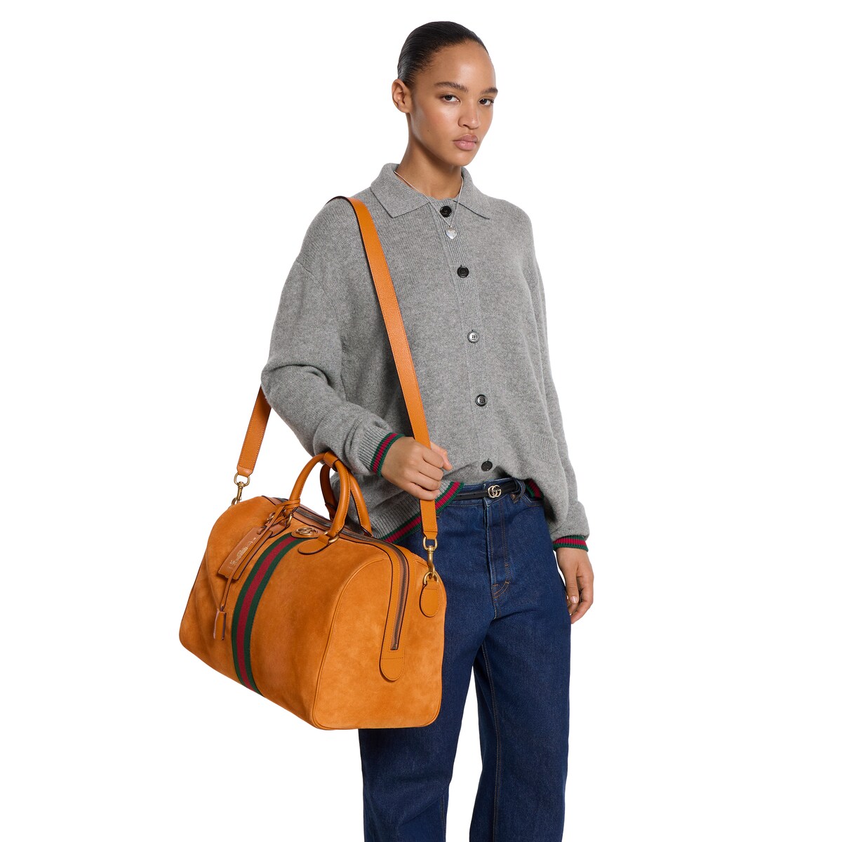 Gucci Savoy medium duffle bag in orange suede - thumbnail 8