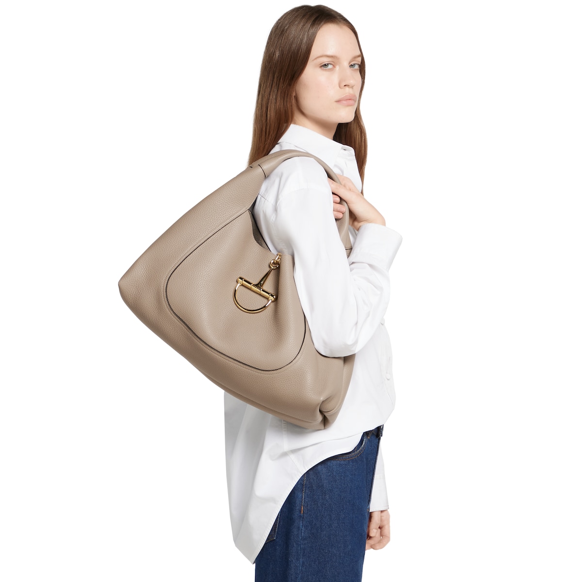 Gucci Softbit maxi shoulder bag in taupe leather | GUCCI® CA