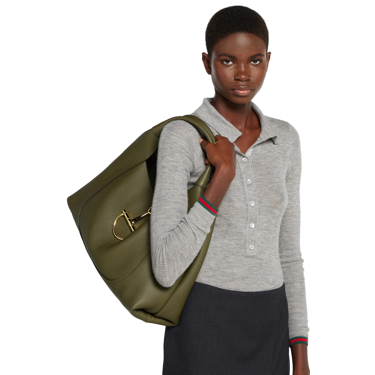 グッチ ソフトビット〕マキシ ショルダーバッグ ・フォレストグリーン