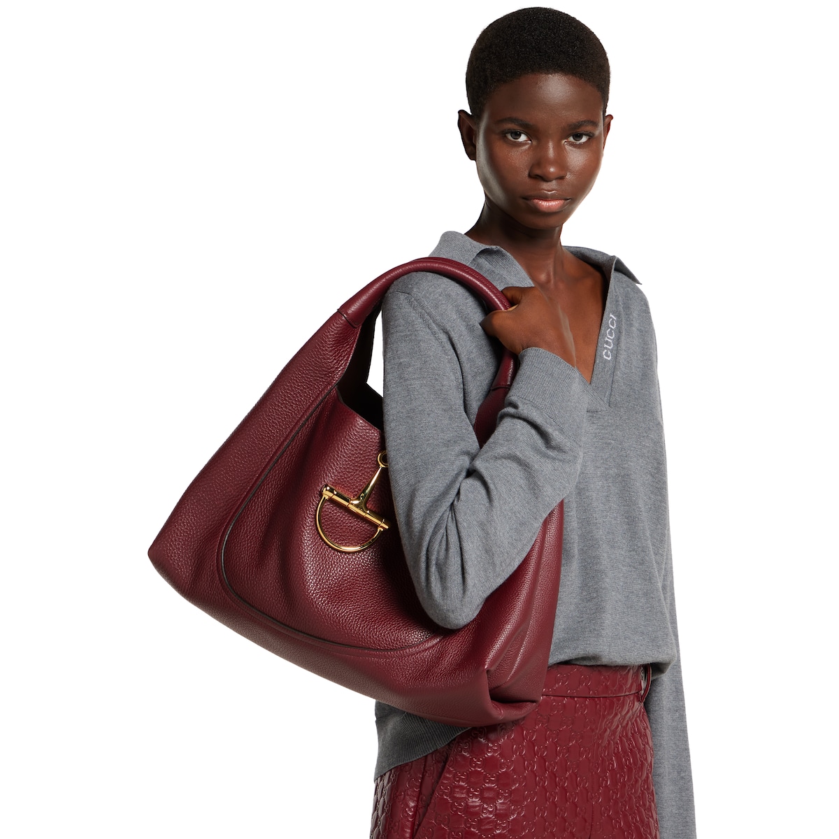 グッチ ソフトビット〕マキシ ショルダーバッグ ・グッチ ロッソ