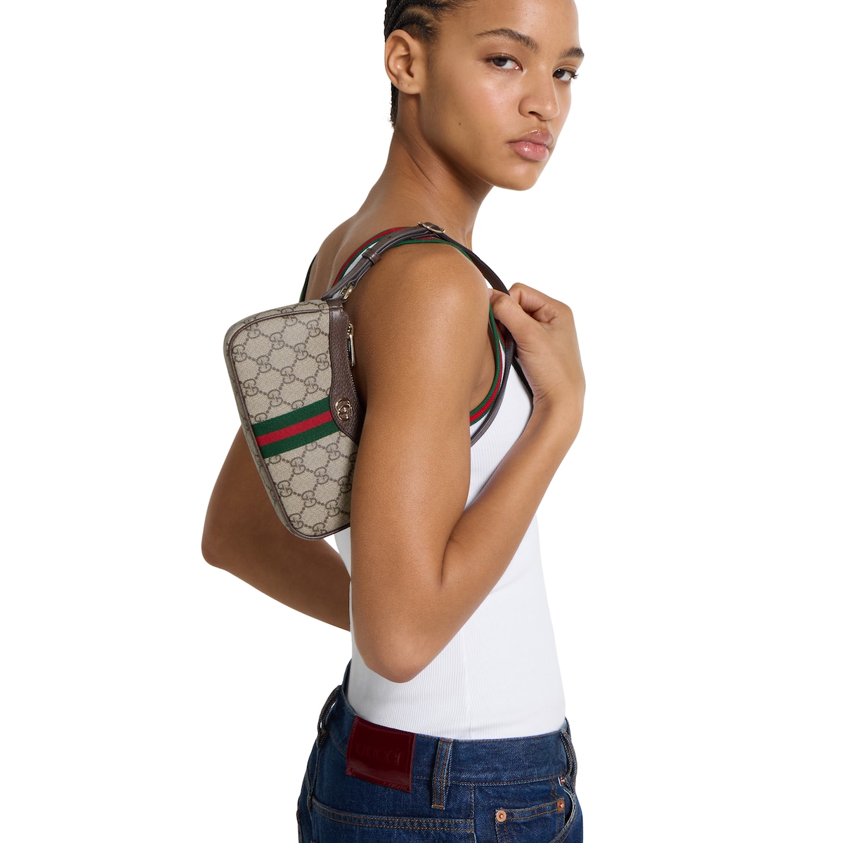 Ophidia mini shoulder bag in beige and brown GG fabric