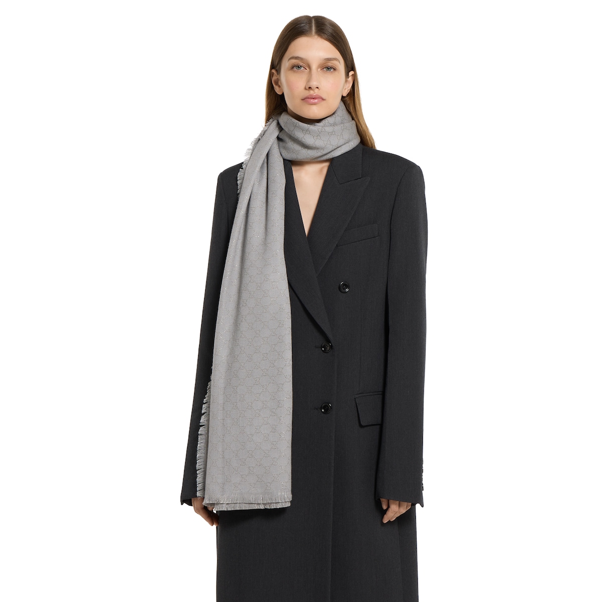 プリント GGコットンウール ラメ ショール ・ライトグレー | GUCCI公式