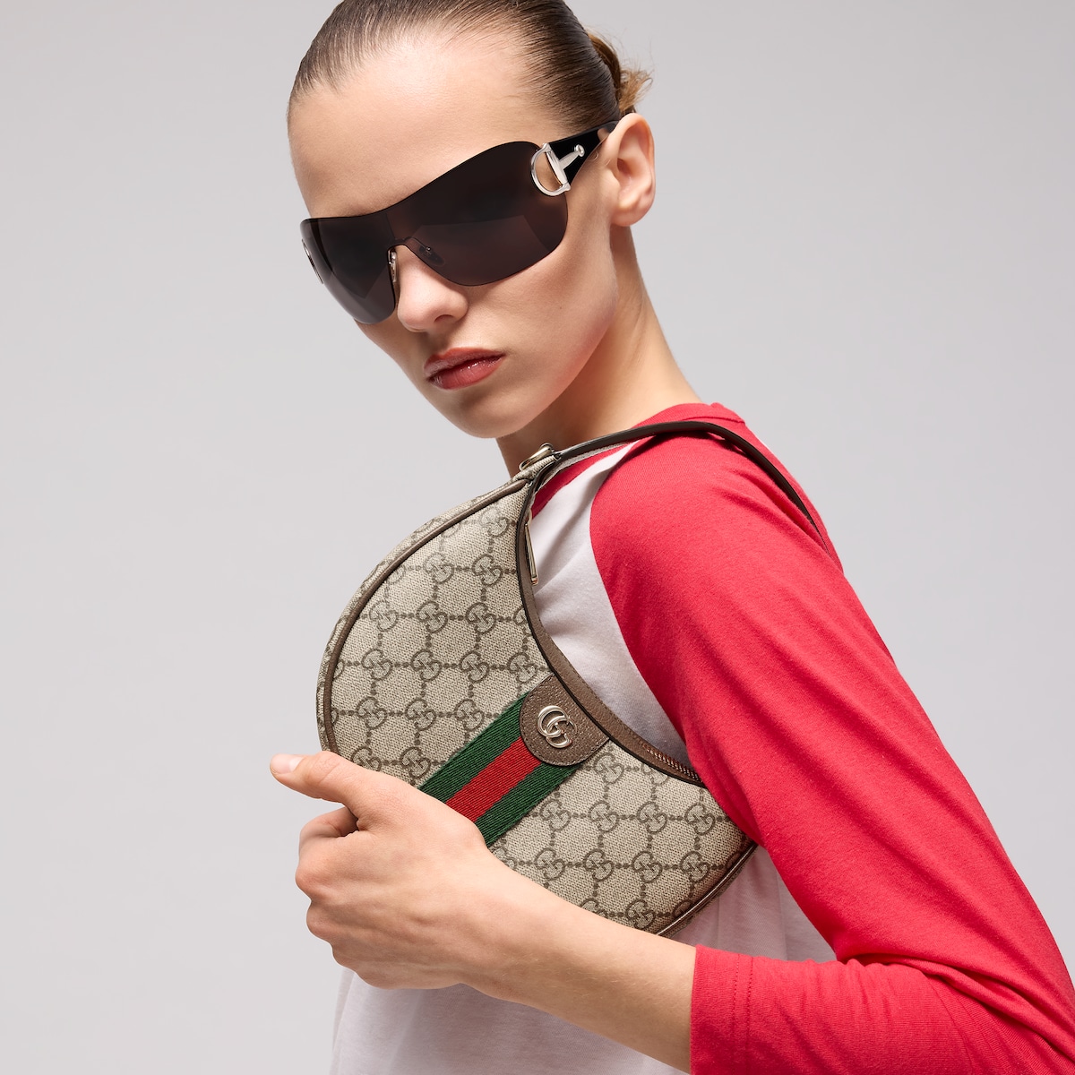 Ophidia small shoulder bag in beige and brown GG fabric