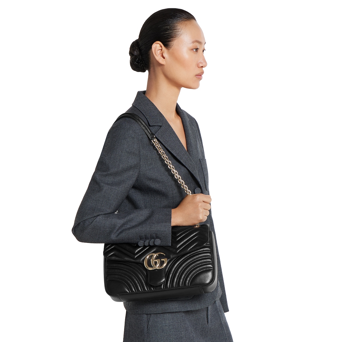 ★関税込★GUCCI★GG Marmont Shoulder Bag★ GG Marmont large shoulder bag in black leather | GUCCI® US