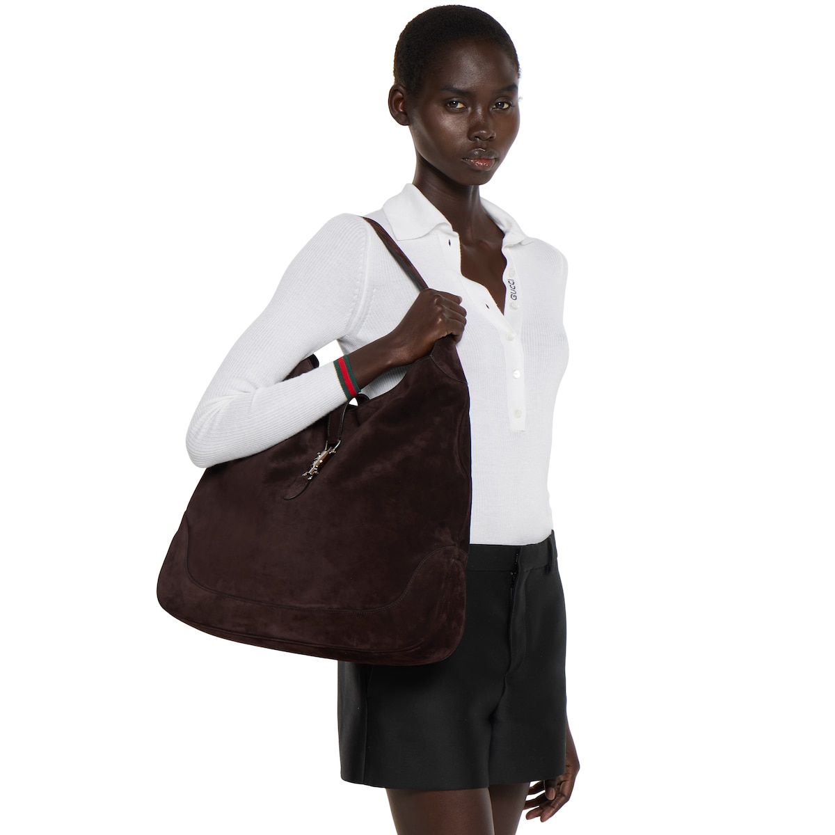 Gucci Jackie Giorno shoulder bag in dark brown suede | GUCCI® US