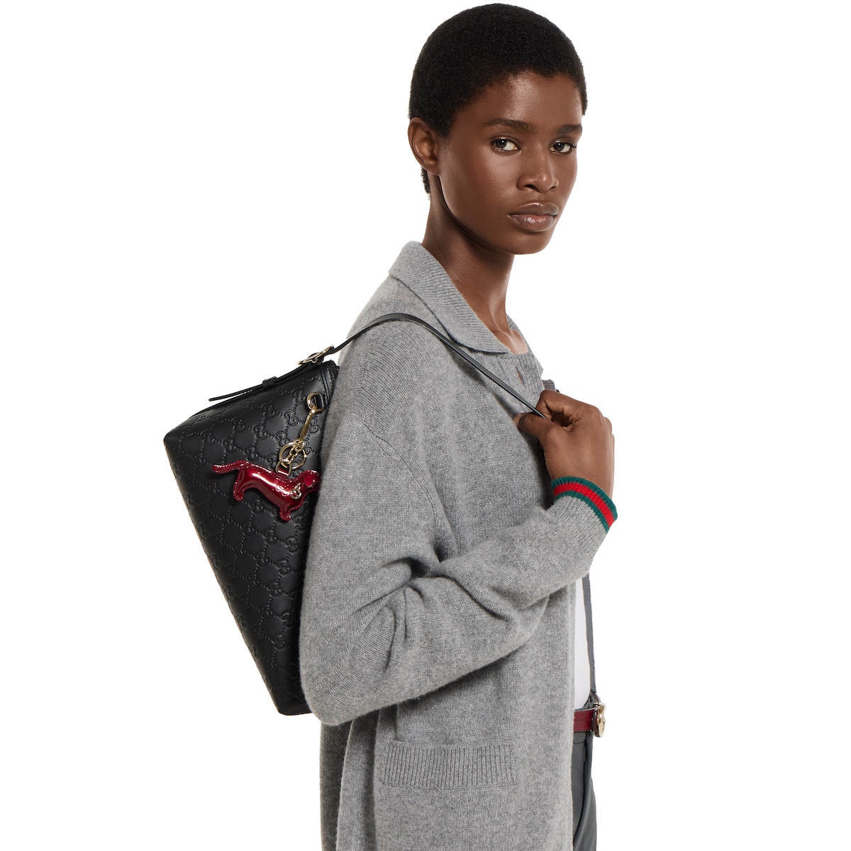 GG Emblem medium shoulder bag in black GG leather | GUCCI® US GG Emblem medium shoulder bag in black GG leather | GUCCI® US