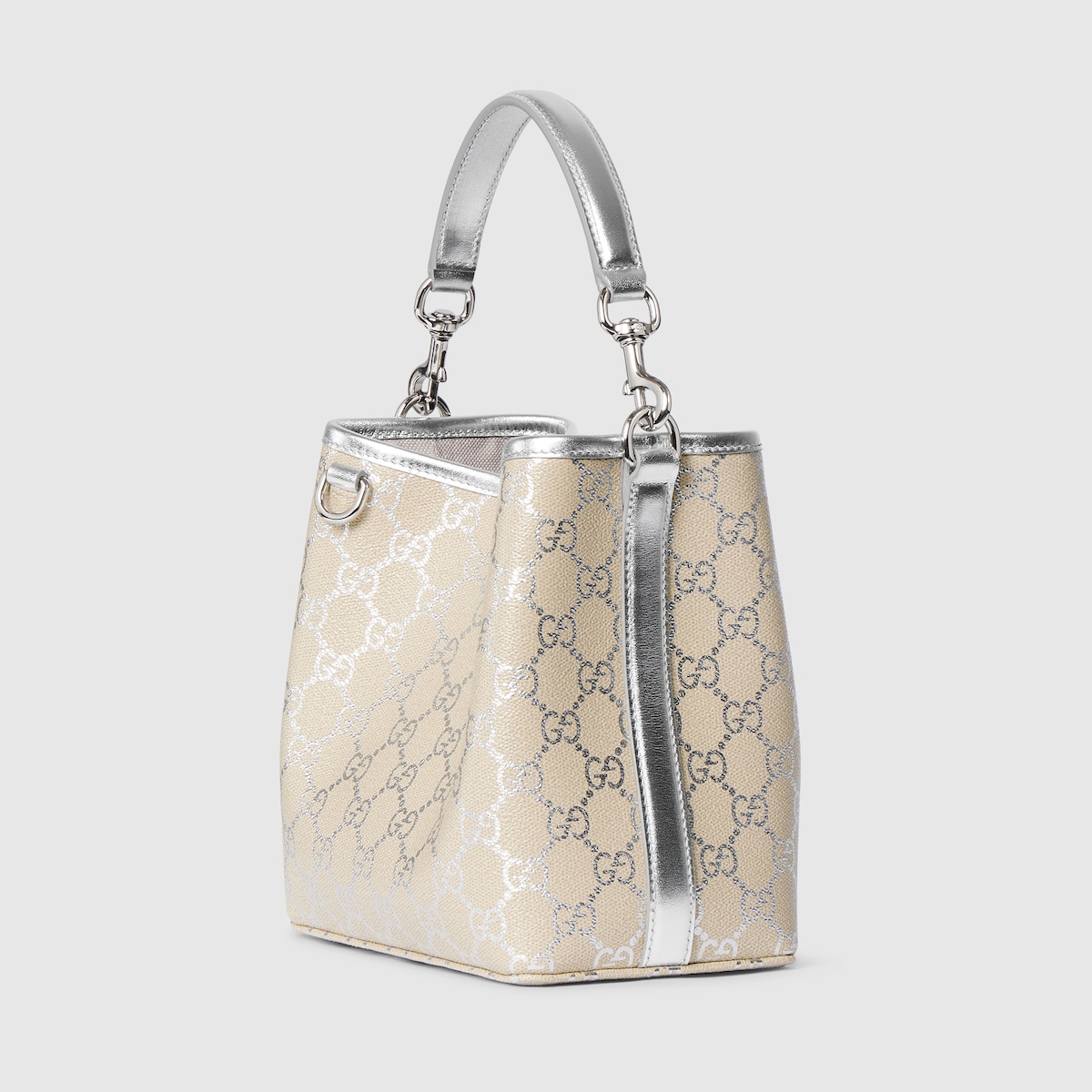 GG Emblem small bucket bag in silver GG fabric | GUCCI® US