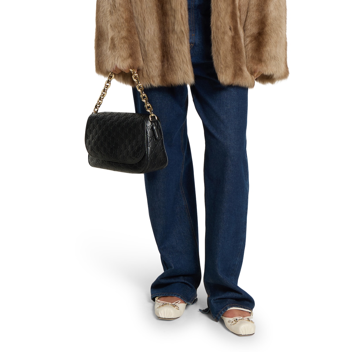 GG Emblem medium shoulder bag in black GG leather | GUCCI® US GG Emblem medium shoulder bag in black GG leather | GUCCI® US