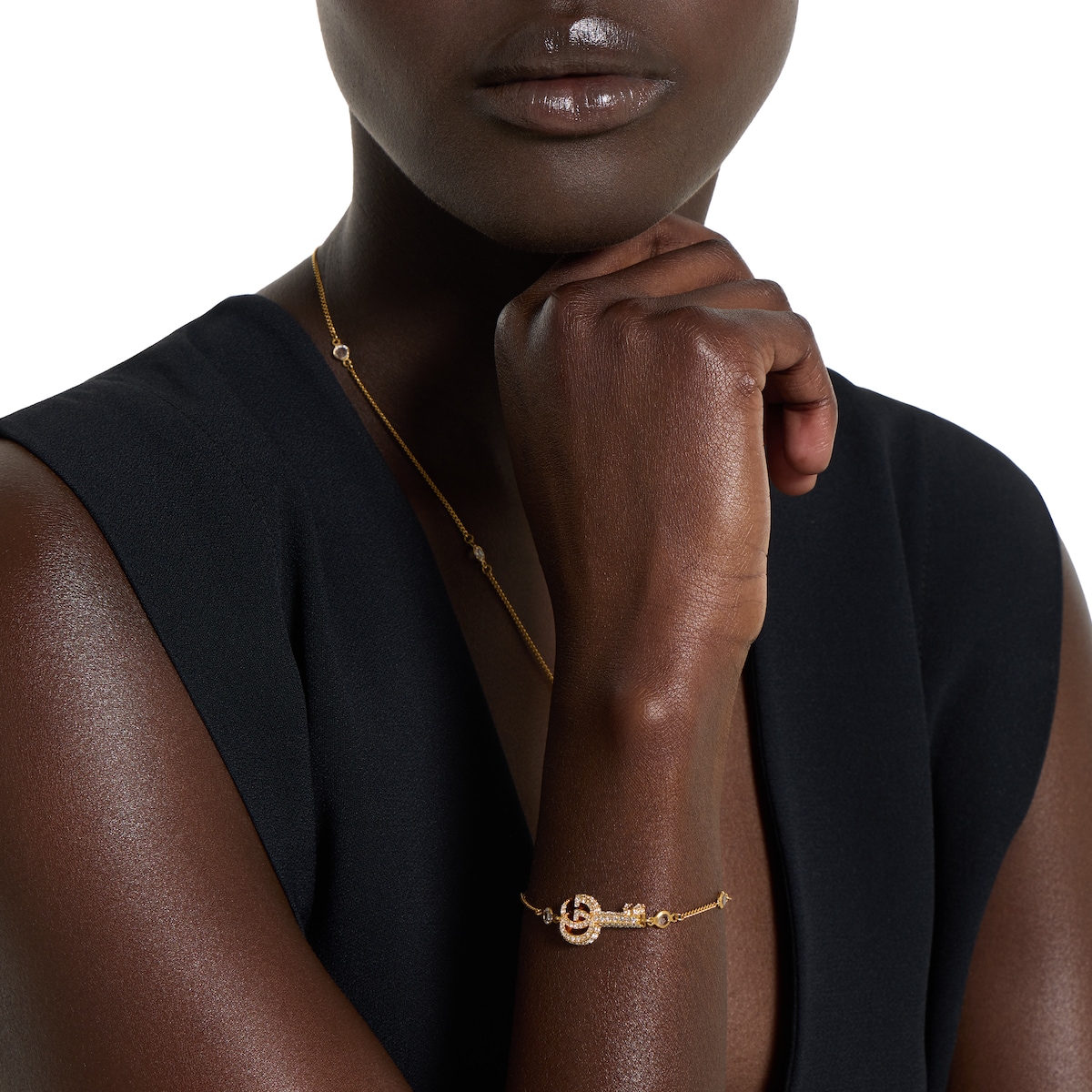 GG Marmont key crystal bracelet in gold finish | GUCCI® US