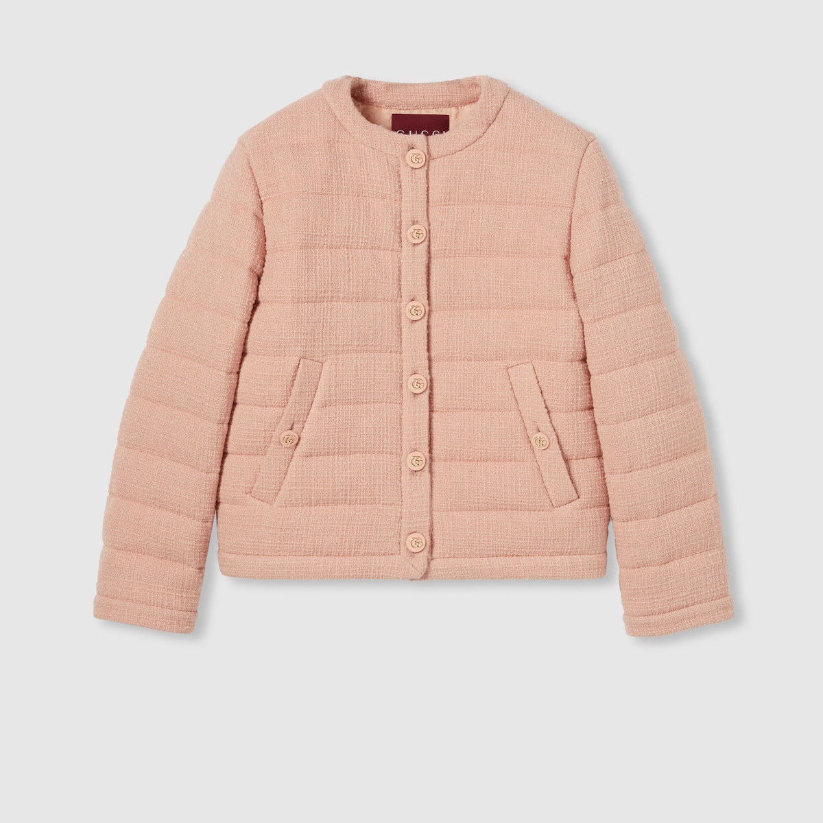 Textured wool tweed padded jacket in light pink | GUCCI® US