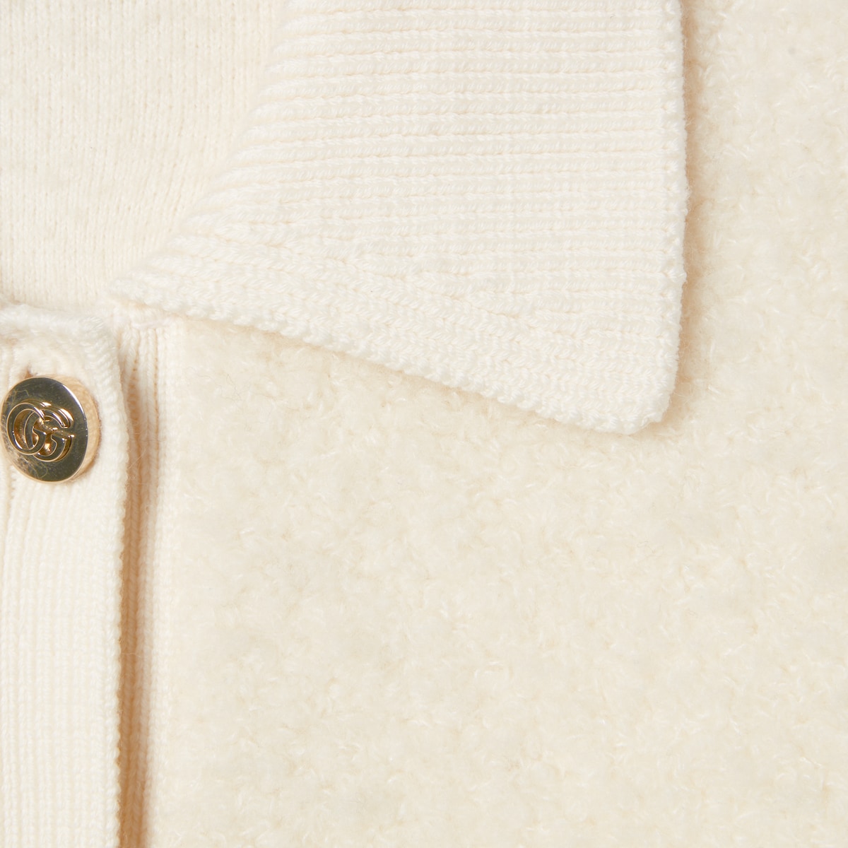 Wool bouclé polo cardigan in white | GUCCI® US