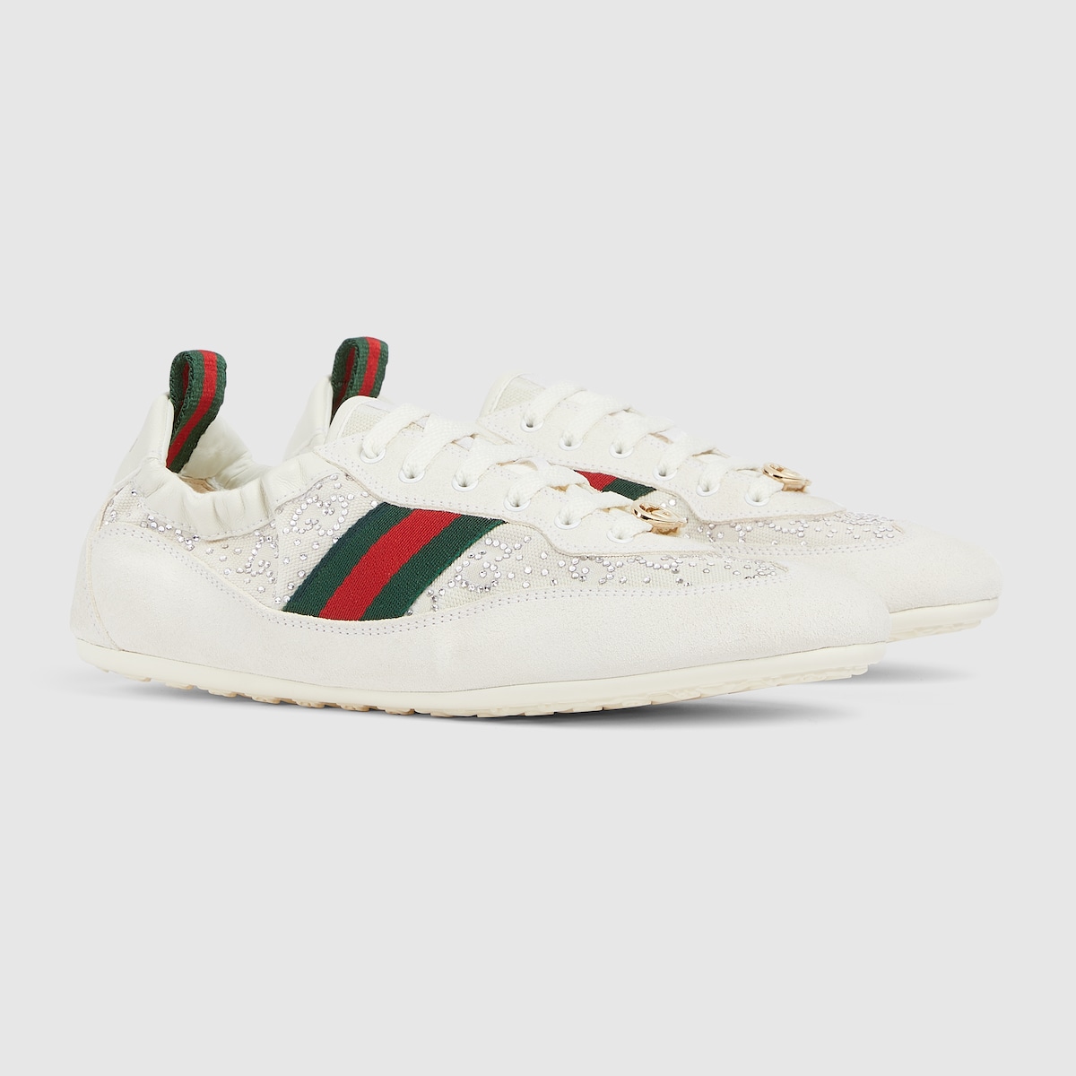 Women's Gucci Shift GG crystal sneaker in off white mesh