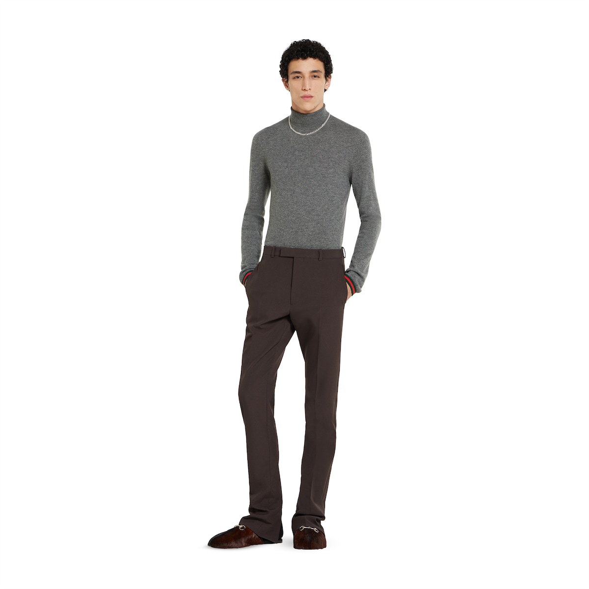 Fine soft cashmere turtleneck in grey | GUCCI® US