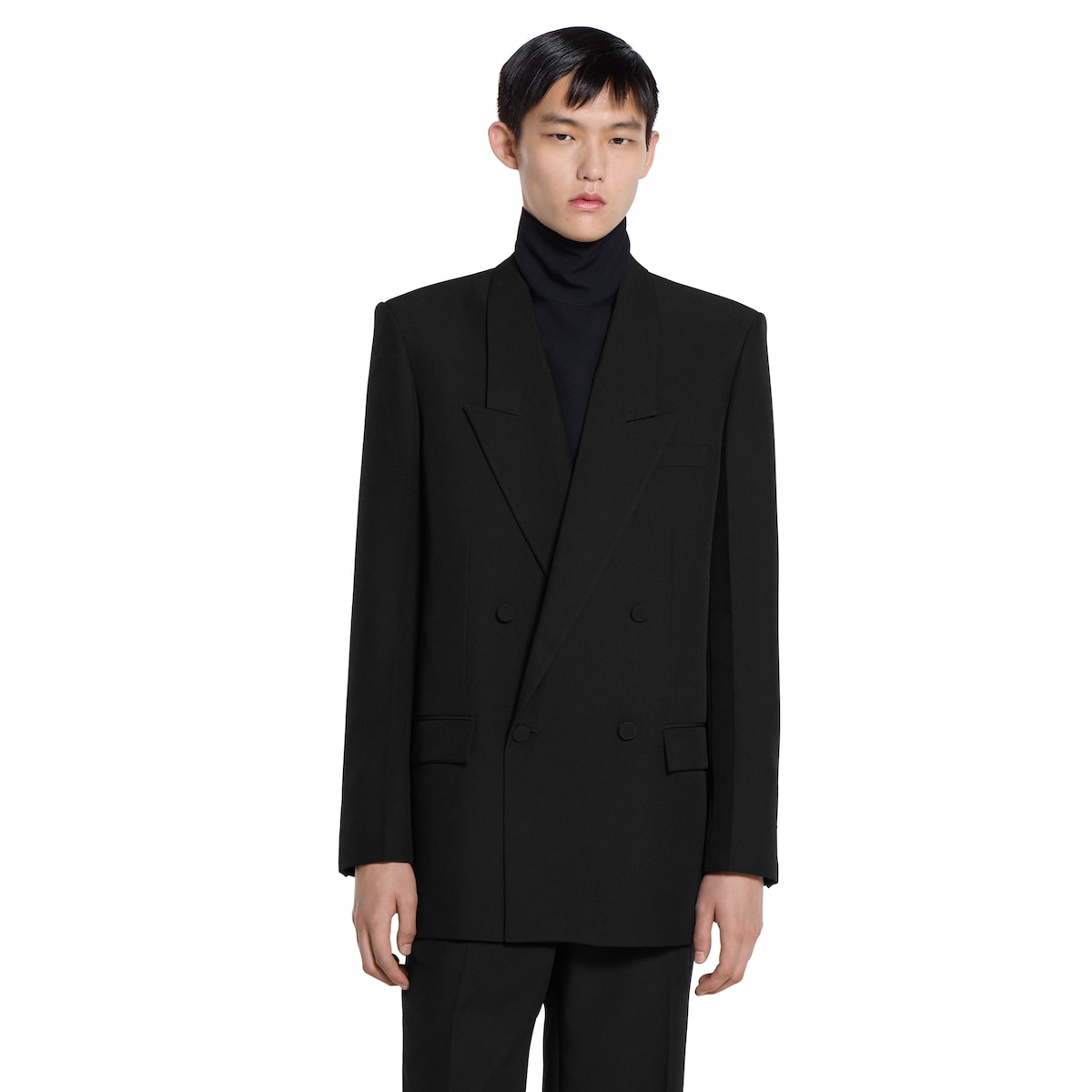 Double-breast technical panama jacket in black | GUCCI® DE