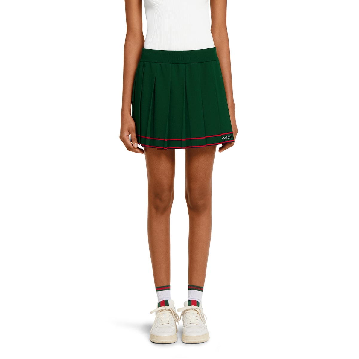 GUCCIプリーツスカート Pleated skirt with striped trim in dark blue | GUCCI® UK