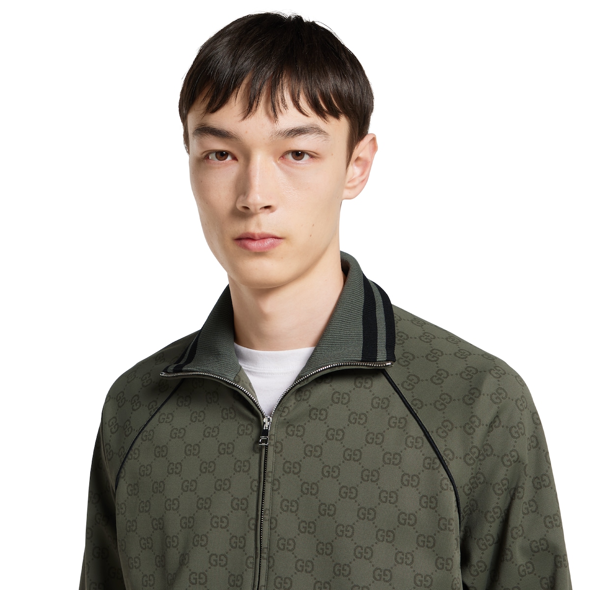 GG jersey jacquard zip jacket in forest green | GUCCI® US