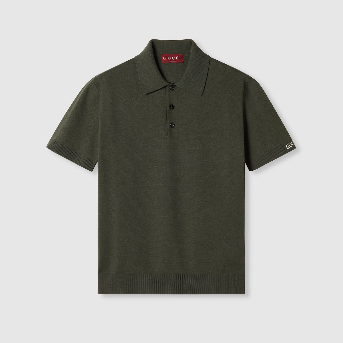GUCCIポロ Silk cotton knit polo shirt in forest green | GUCCI® US
