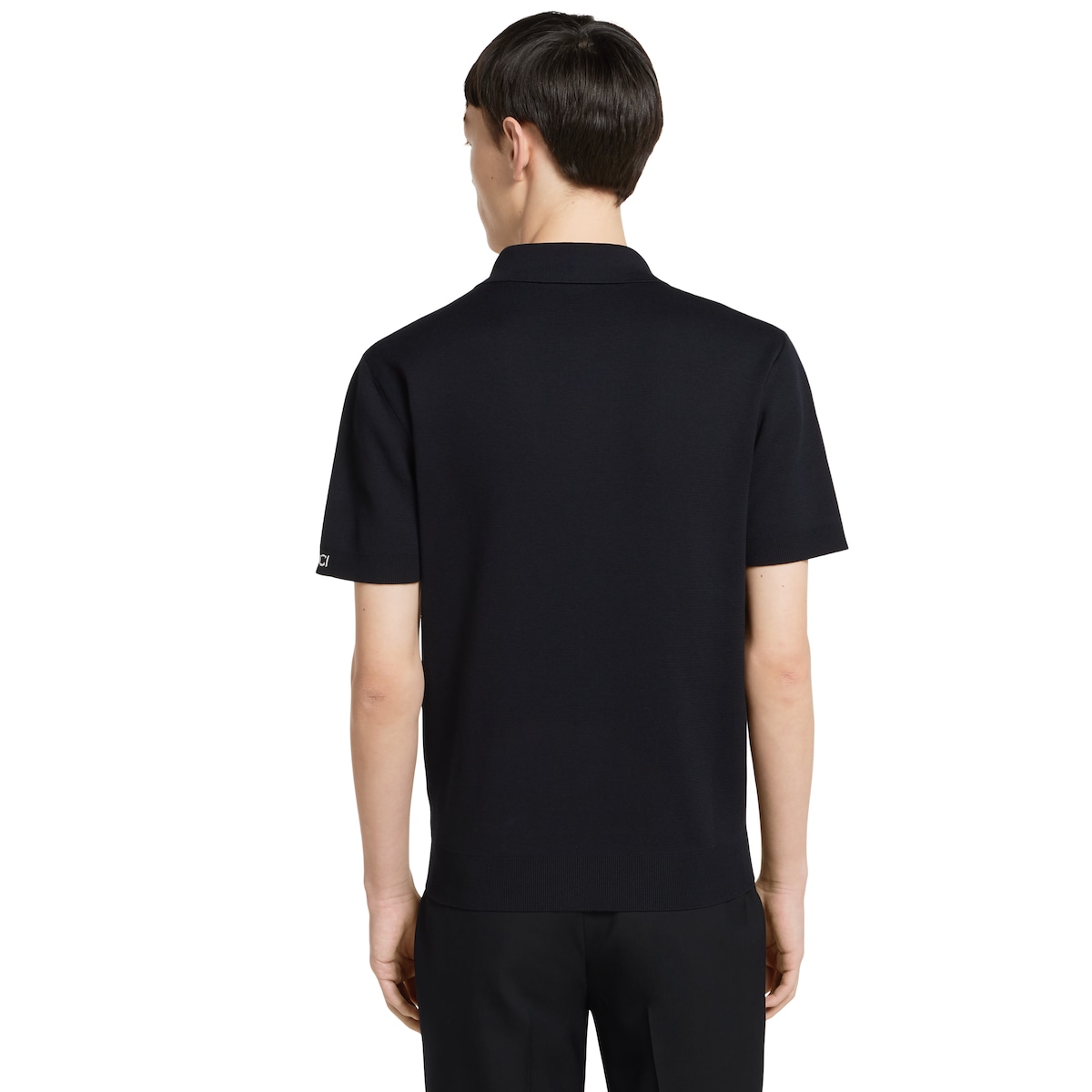 Silk cotton knit polo shirt in navy | GUCCI® US