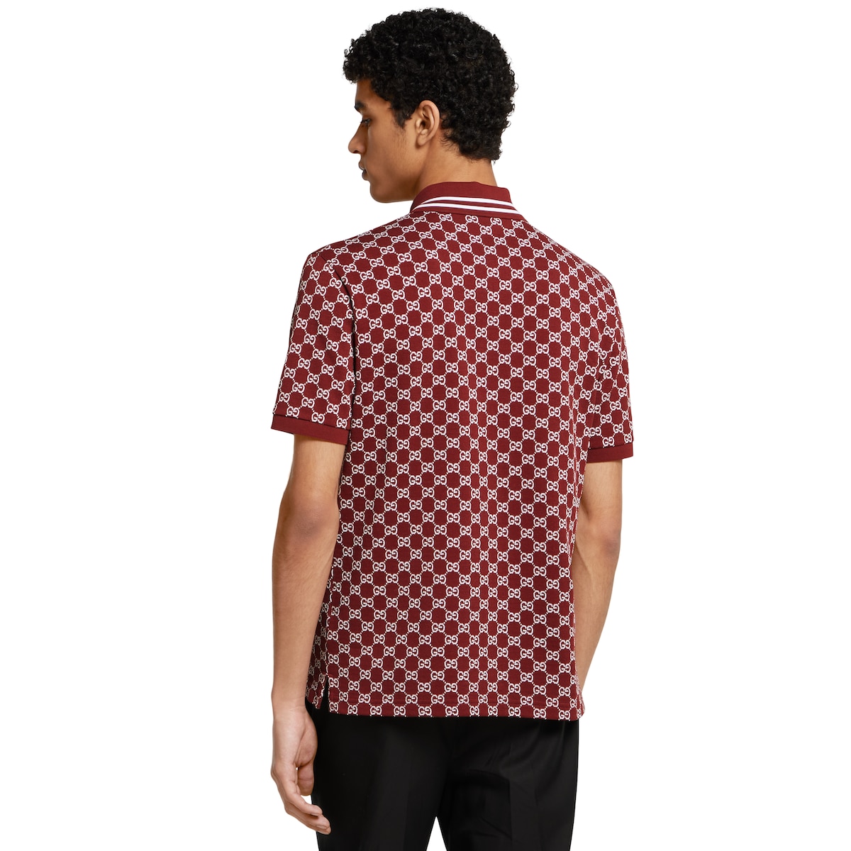 GG cotton piquet jacquard polo shirt in black and grey - thumbnail 9
