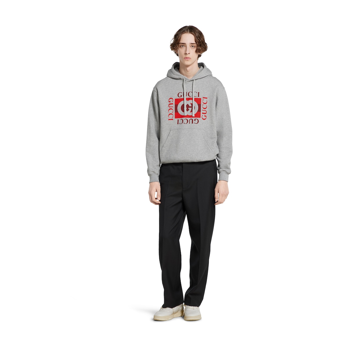 Printed cotton jersey sweatshirt in grey mélange | GUCCI® US