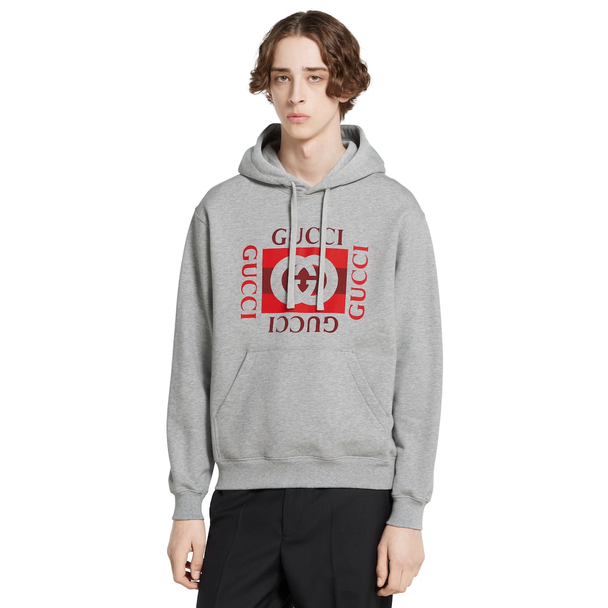 Felpa in jersey di cotone stampato in grigio mélange | GUCCI® IT