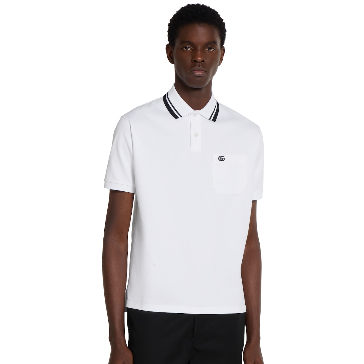 Cotton piquet polo shirt with embroidery in white | GUCCI® US