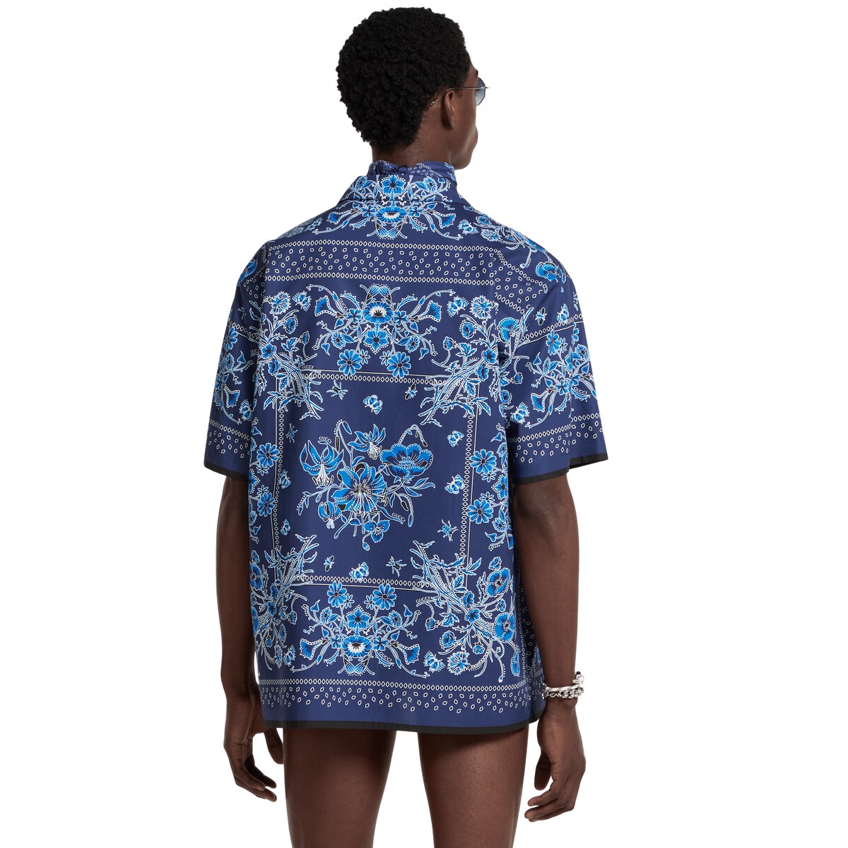Printed cotton poplin bowling shirt in blue | GUCCI® US