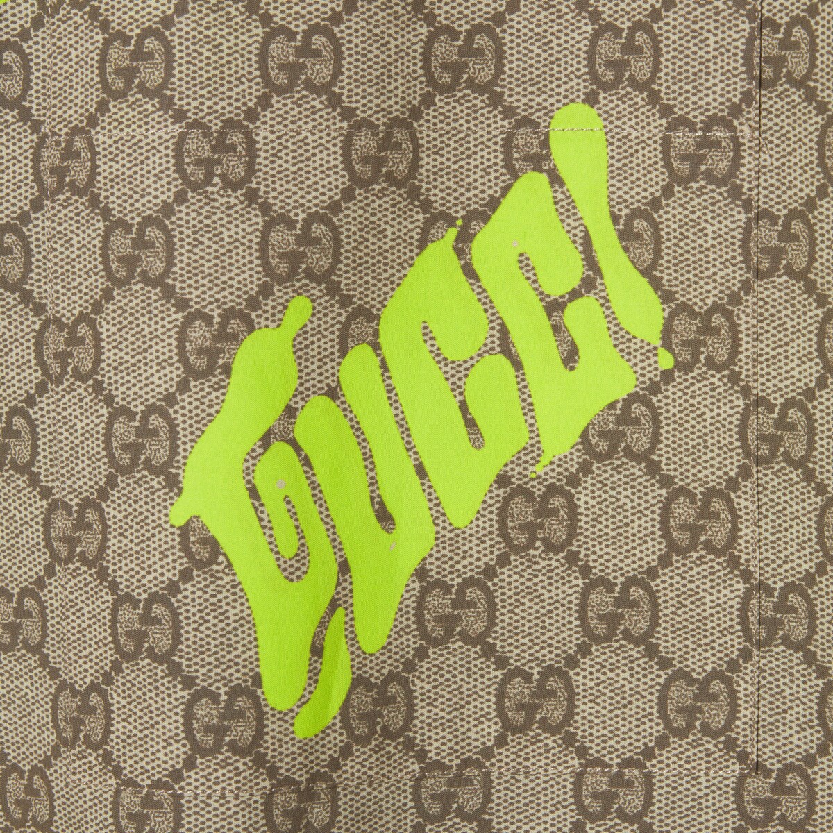 Printed cotton poplin bowling shirt in beige, brown and lime