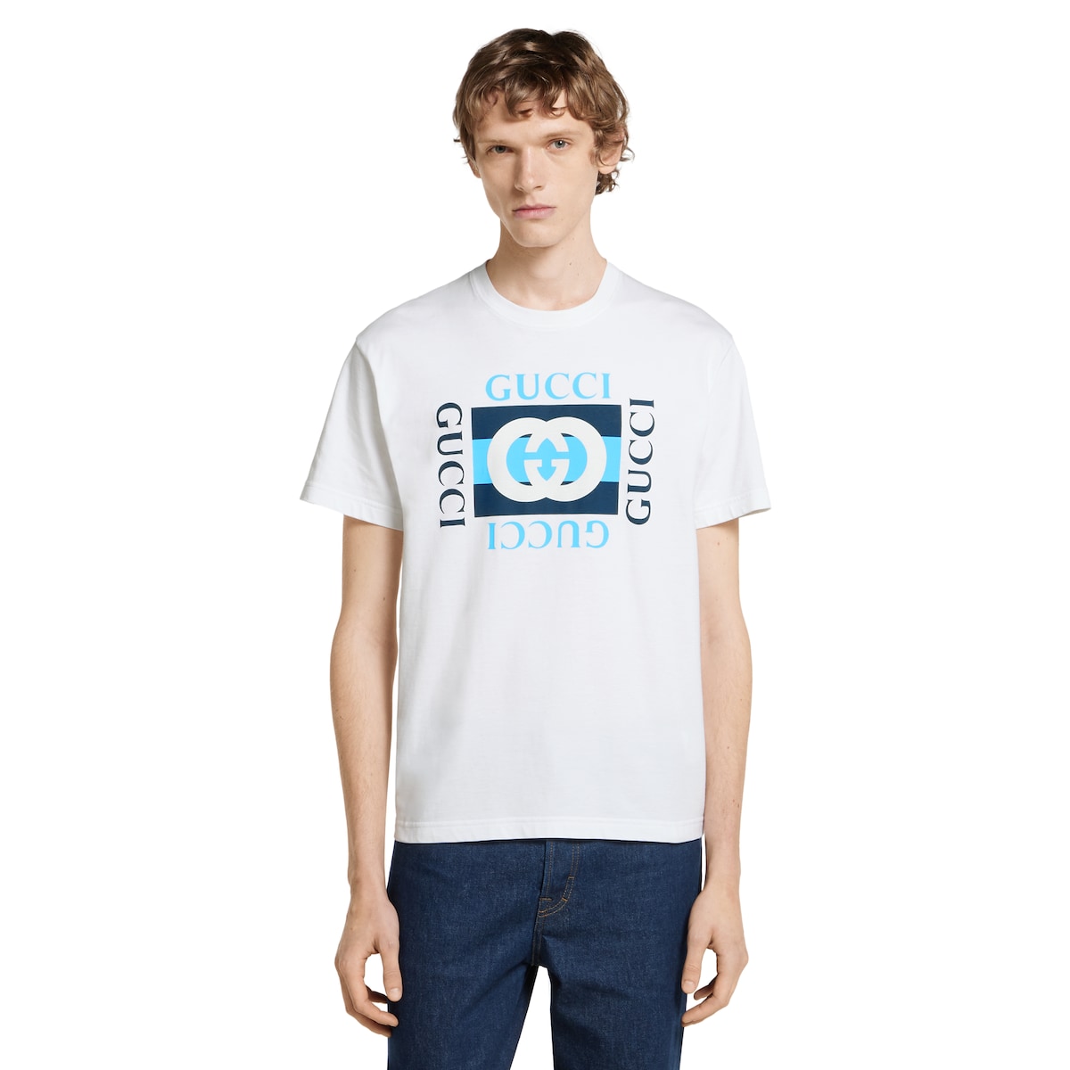 Printed cotton jersey T-shirt in white | GUCCI® US