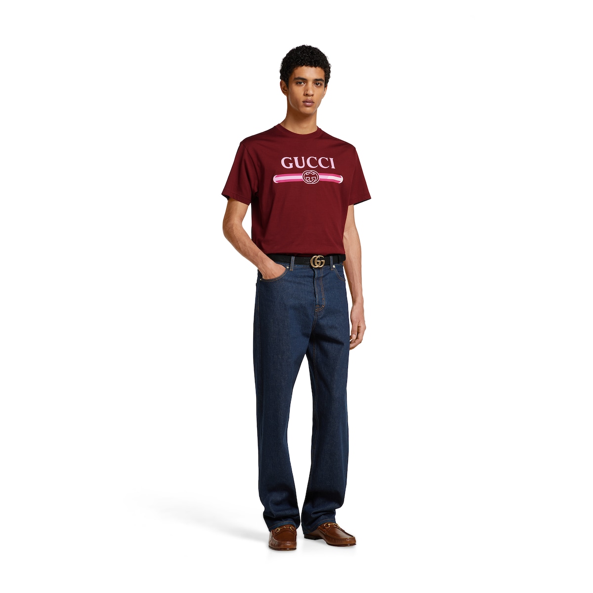 Cotton jersey T-shirt with print in Gucci Rosso Ancora red