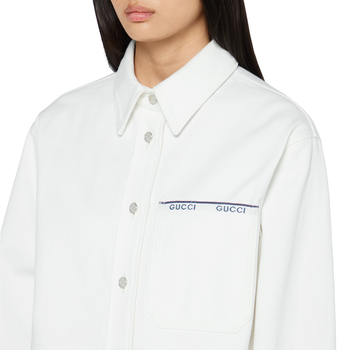 Denim shirt with Gucci selvedge in white | GUCCI® US