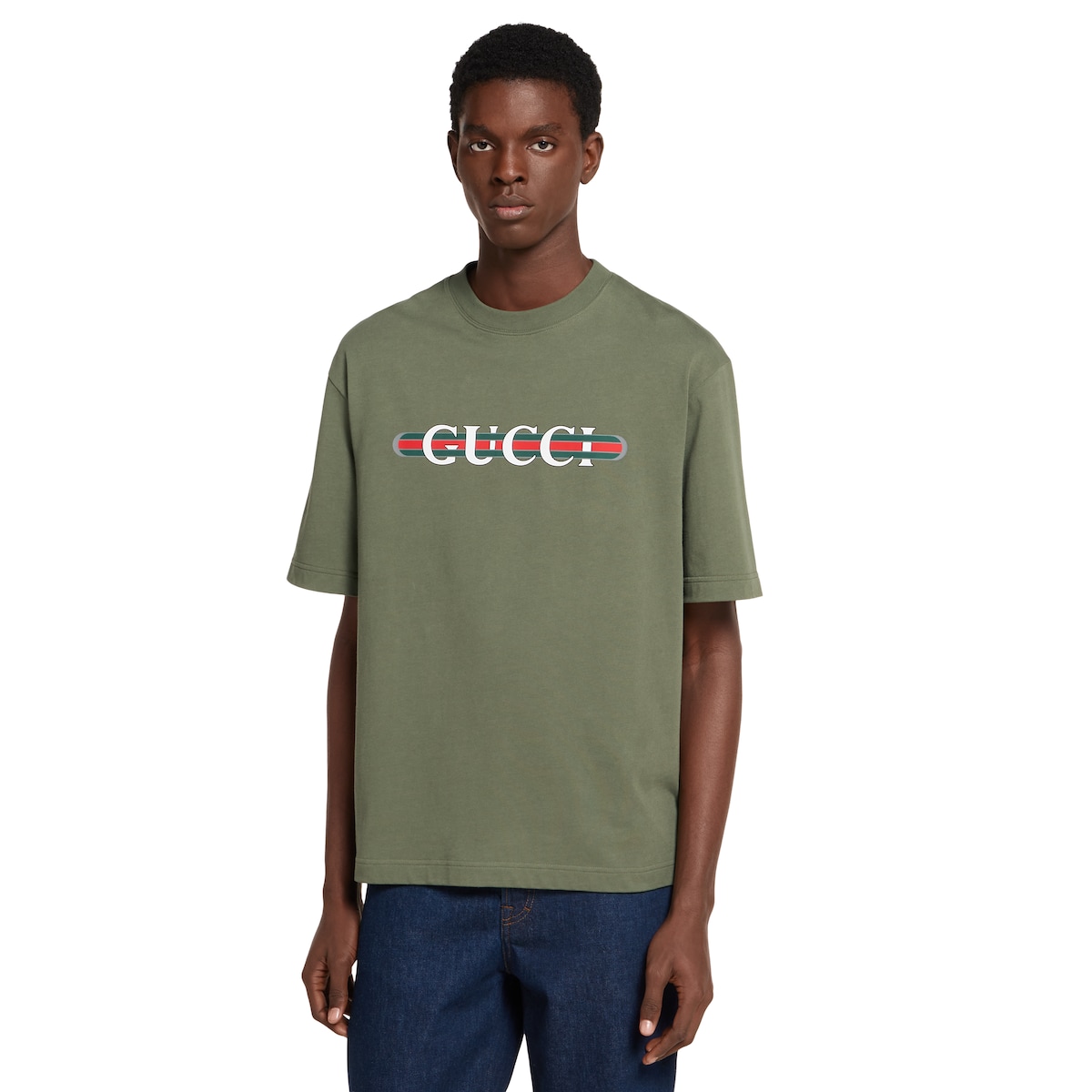 Heavy cotton jersey T-shirt with print in forest green