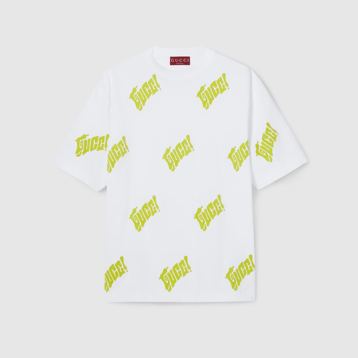 Embroidered cotton jersey T-shirt in white and lime green