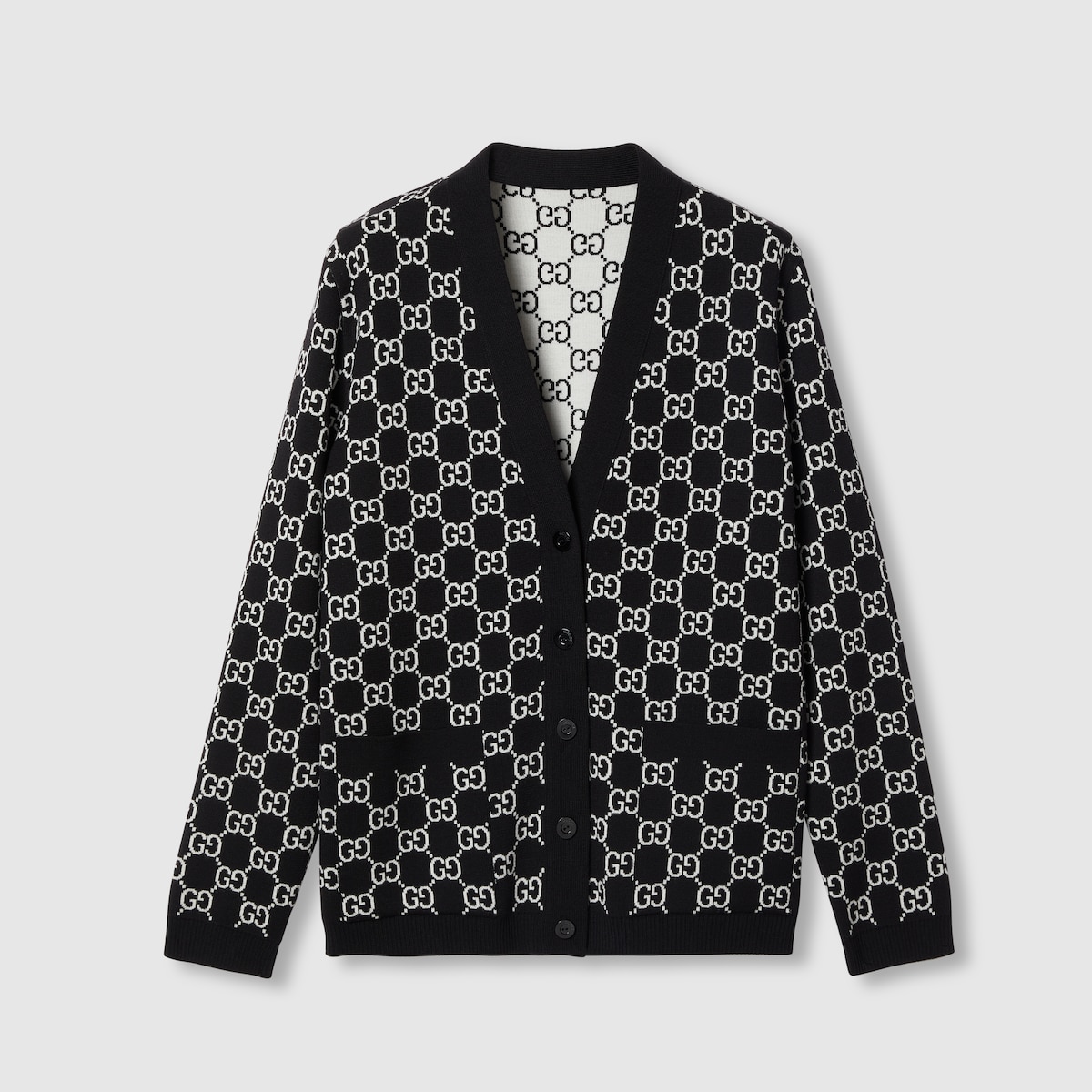 Reversible GG wool jacquard cardigan in black and white