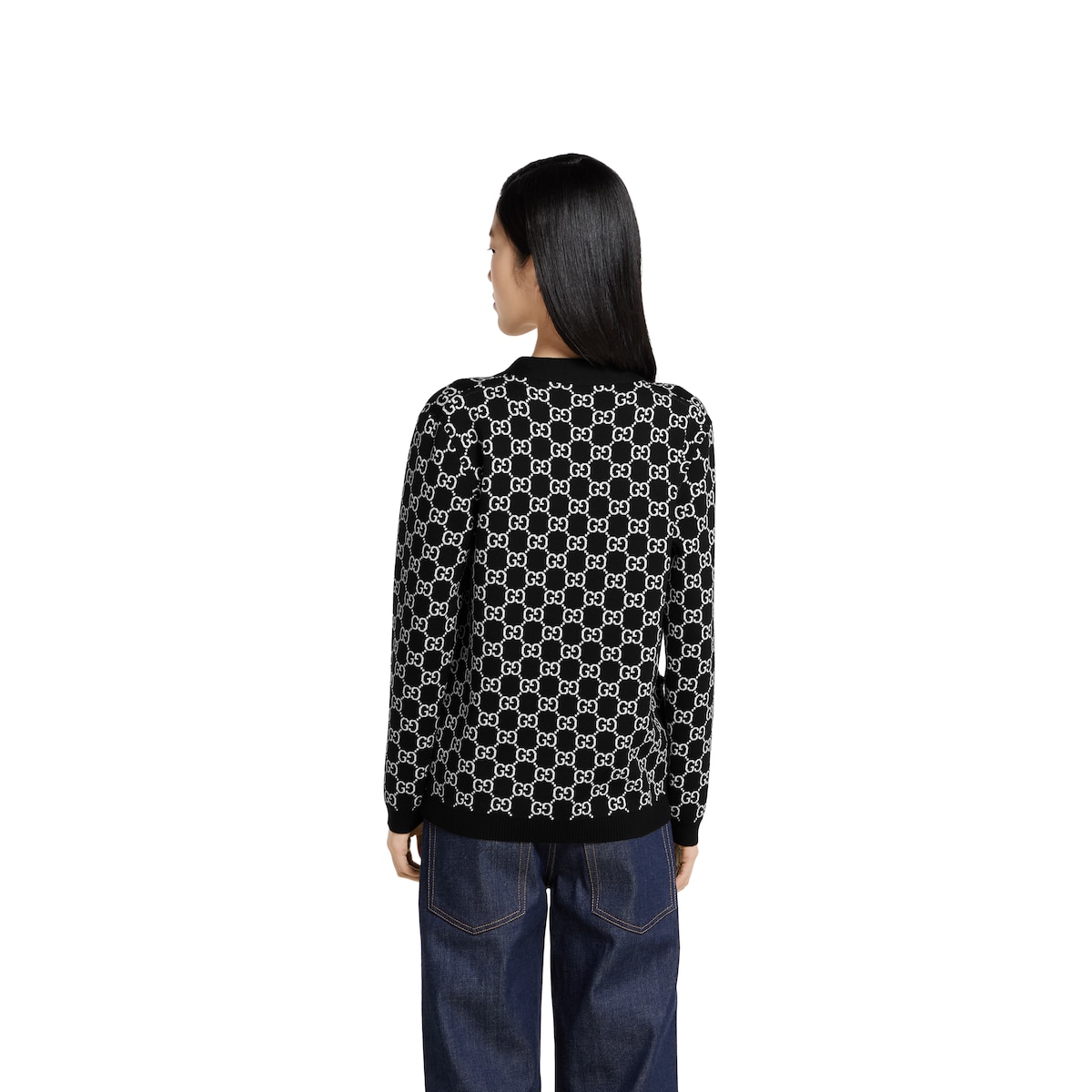 Reversible GG wool jacquard cardigan in black and white