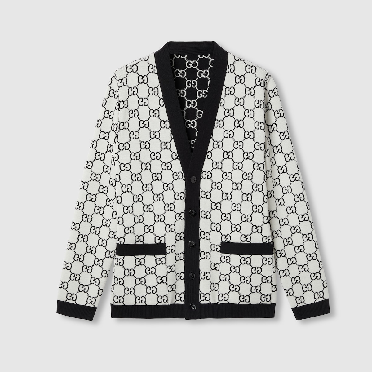 Reversible GG wool jacquard cardigan in black and white