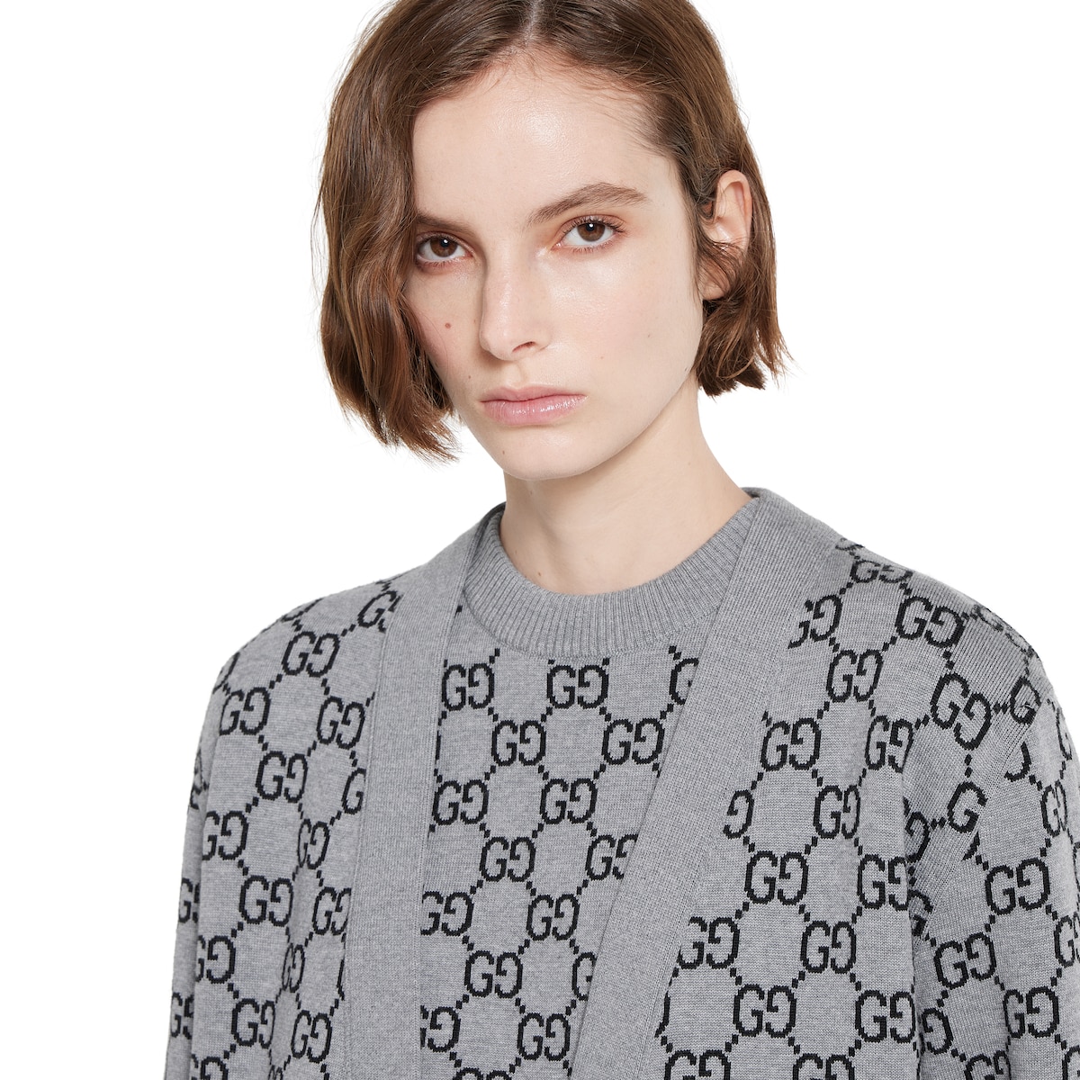 Reversible GG wool jacquard top in grey and black | GUCCI® US
