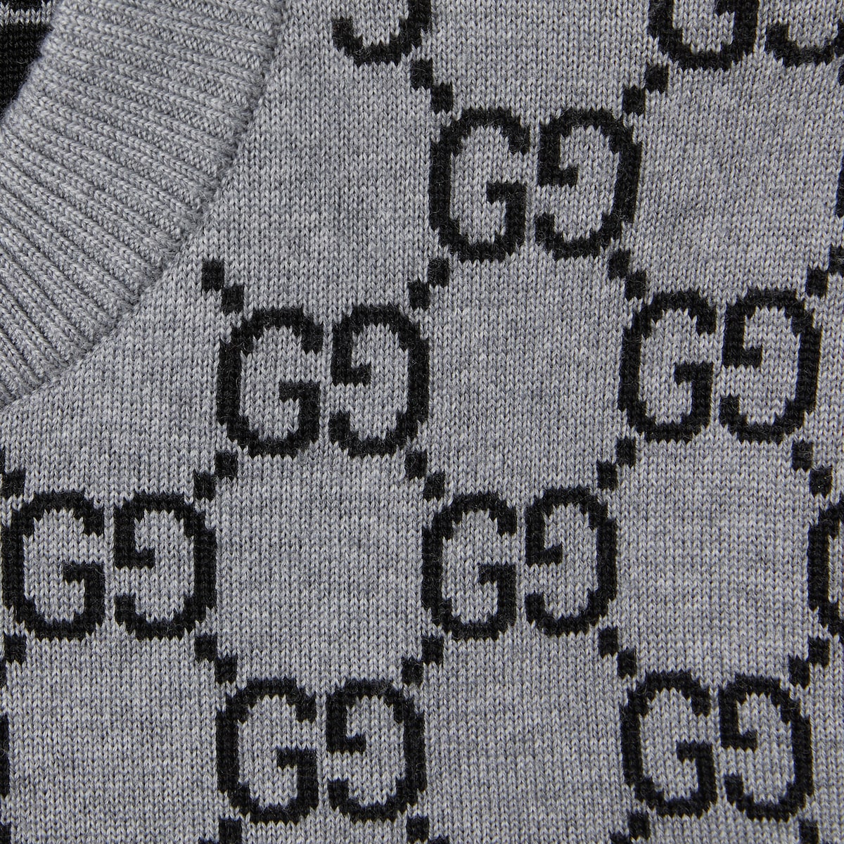 Reversible GG wool jacquard top in grey and black | GUCCI® US