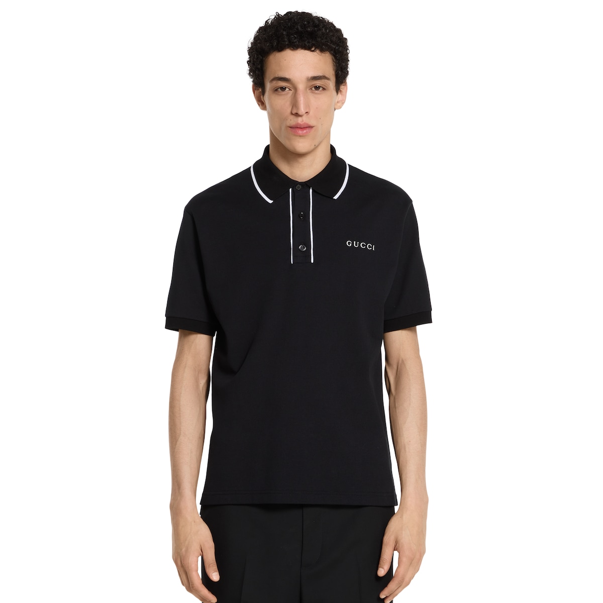 エンブロイダリー コットンピケ ポロTシャツ ・ブラック | GUCCI公式